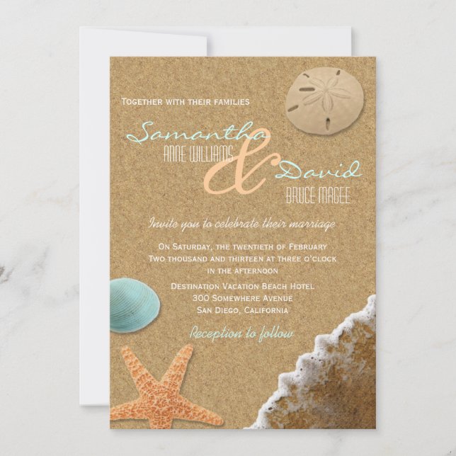 Sand and Shells Beach Wedding Invitation (Front)