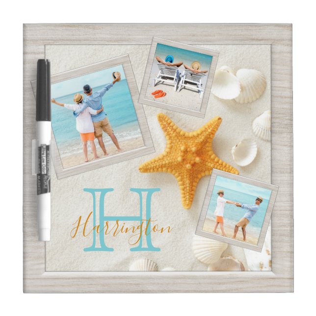 Sand and Shells Monogram Photo  Dry Erase Board (Front)