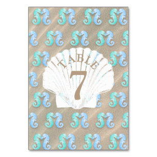 Sand and Starfish tan Wedding Table Number Card