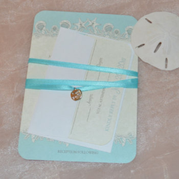 Sand And Stars Shell Garland Aqua Reply Rsvp Card by happygotimes at Zazzle