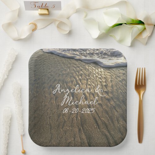 Sand and Surf Beach Destination Wedding Paper Plates