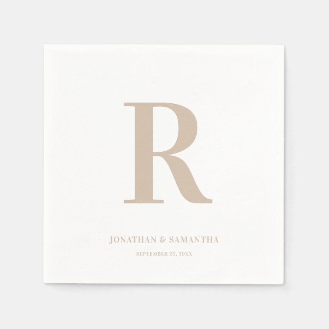 Sand and White Wedding Monogram Modern Napkins (Front)