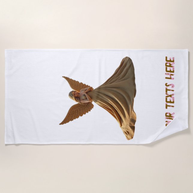 Sand angel and custom text on beach towel (Front)