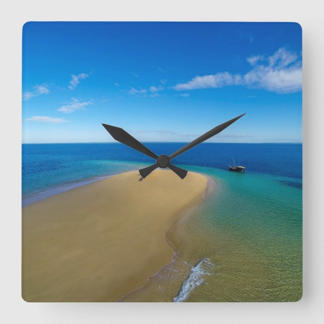 Sand Bar And Dhow | Ibo Island, Mozambique Square Wall Clock (Front)