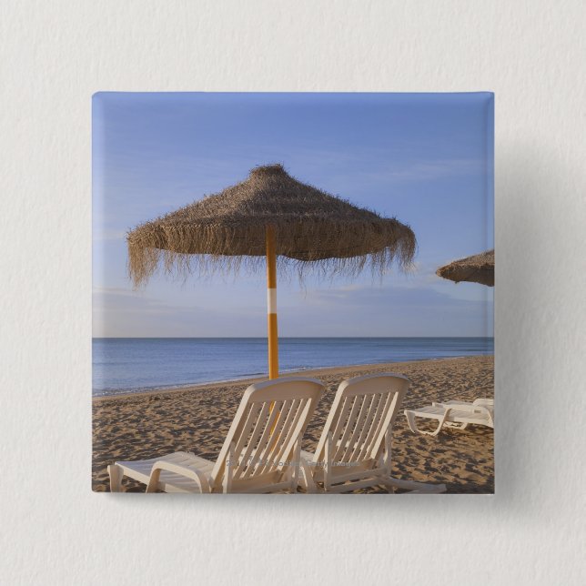 Sand Beach Chairs with Umbrella Pinback Button (Front)