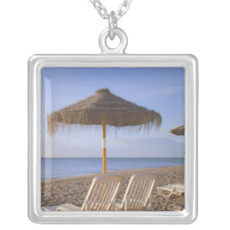 Sand Beach Chairs with Umbrella Silver Plated Necklace