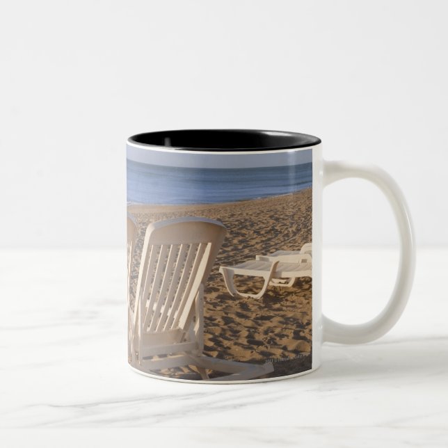 Sand Beach Chairs with Umbrella Two-Tone Coffee Mug (Right)