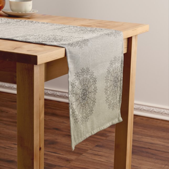 Sand-beach floral textile patterned art long table runner (In Situ)