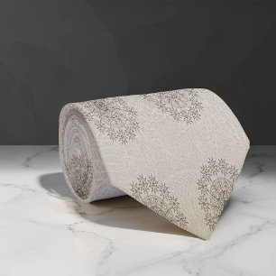 Sand-beach floral textile patterned art neck tie