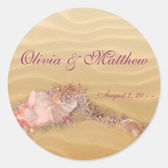 Sand Beach Seashell Beach Wedding Favor Labels (Front)