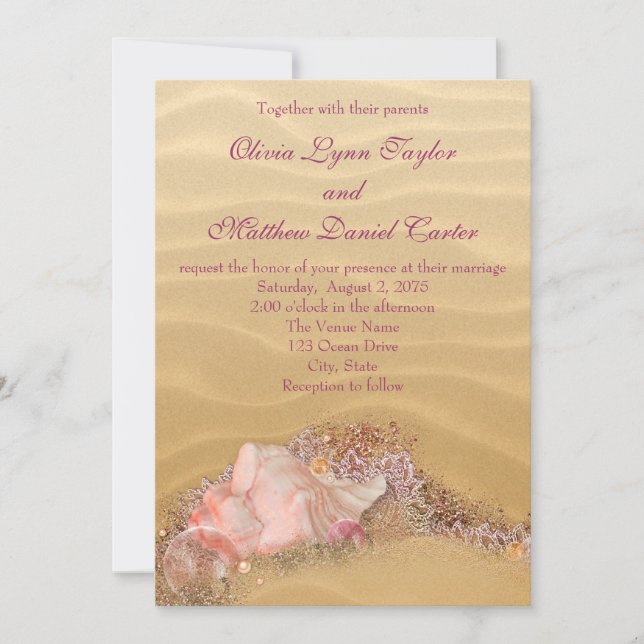 Sand Beach Seashells Beach Wedding Invitation (Front)