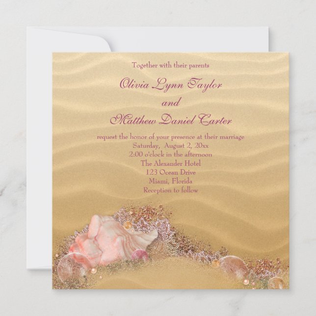 Sand Beach Seashells Beach Wedding Invitation (Front)