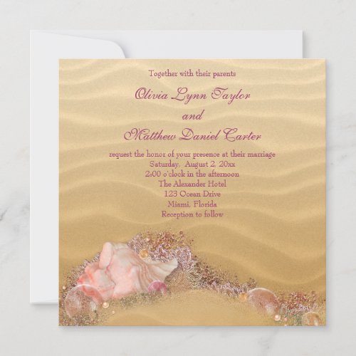 Sand Beach Seashells Beach Wedding Custom Invite