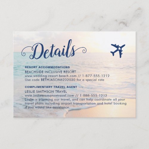 Sand Beach Wedding Details Accommodations Travel Enclosure Card
