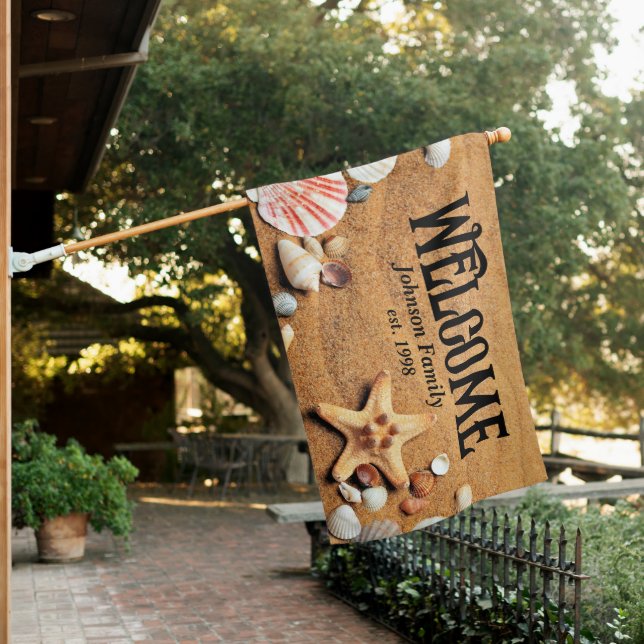 Sand Beach Welcome To Our Beach House House Flag (In SItu)