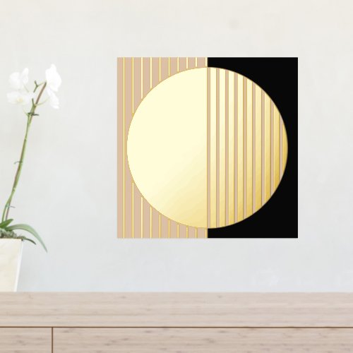 Sand Beige Black Striped Circles Fusion Art Gold Foil Prints