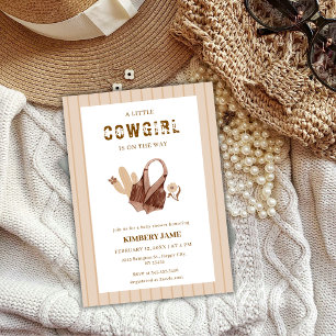 Sand Beige Boho Western Cactus Cowgirl Baby Shower Invitation