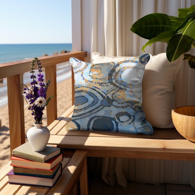 Sand Beige Brown Gray Teal Blue Circles Art Throw Pillow (Creator Uploaded)