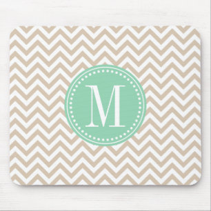Sand Beige Chevron Zigzag Personalized Monogram Mouse Pad