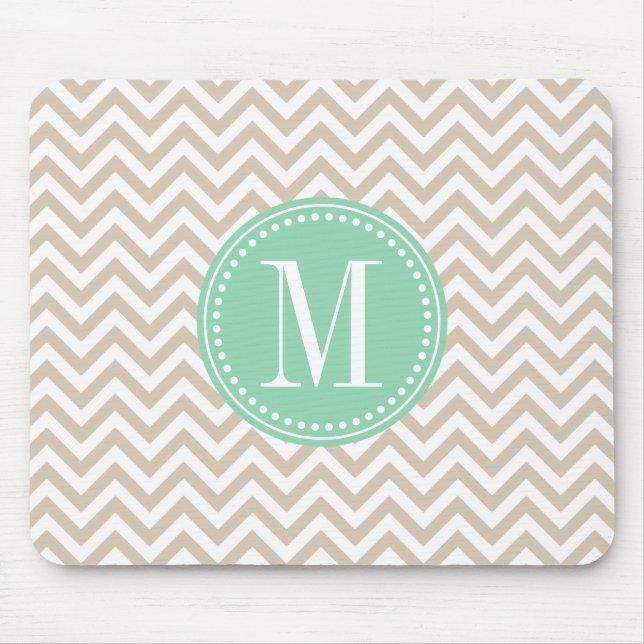 Sand Beige Chevron Zigzag Personalized Monogram Mouse Pad (Front)