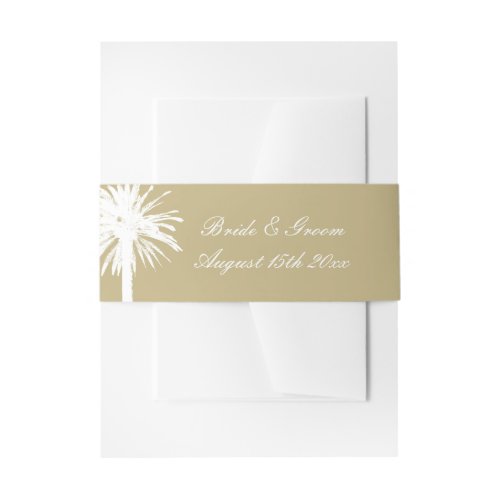 Sand beige color tropical palm tree beach wedding  invitation belly band