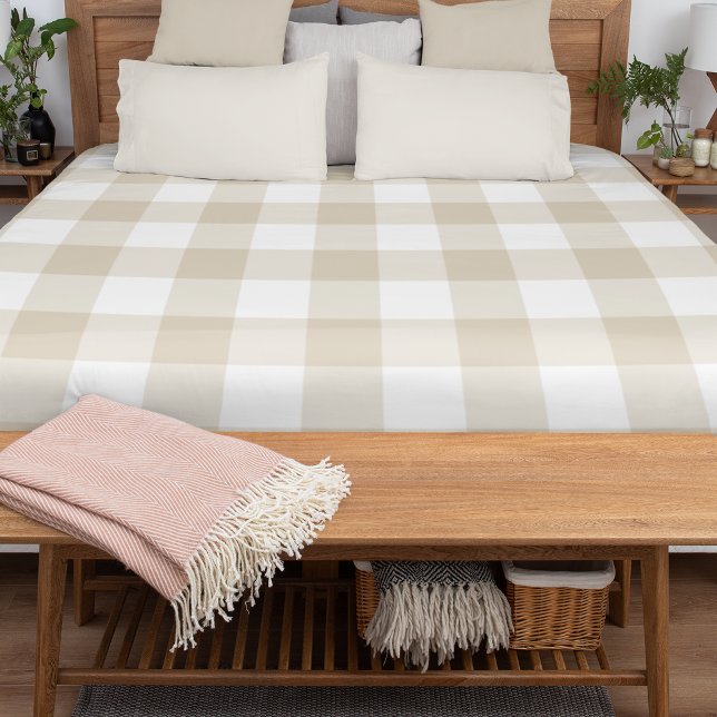 Sand Beige Gingham Check Plaid Neutral Farmhouse Duvet Cover (Creator Uploaded)