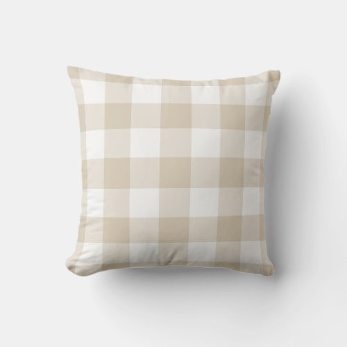 Sand Beige Gingham Check Plaid Pattern Neutral Outdoor Pillow