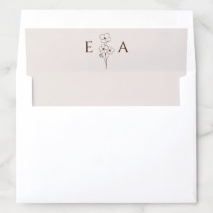 Sand Beige Hand Drawn Floral Monogram Wedding Envelope Liner