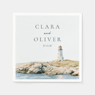 Sand Beige Lighthouse Cocktail Hour Beach Wedding Napkins