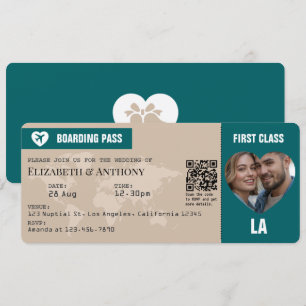 Sand Beige & Ocean Teal Boarding Pass Wedding Invitation