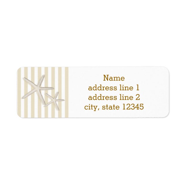 Sand Beige Striped Beach Starfish Address Label (Front)