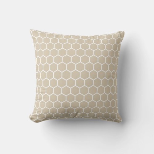 Sand Beige White Honeycomb Hexagonal Pattern Throw Pillow