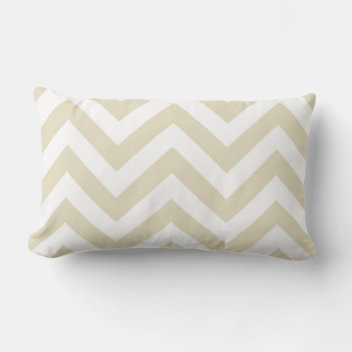 Sand Beige White Large Chevron ZigZag Pattern Lumbar Pillow