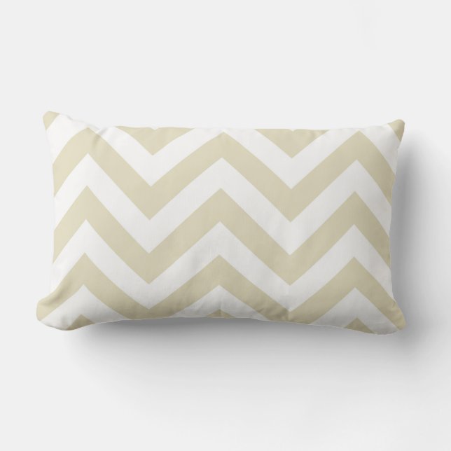 Sand Beige White Large Chevron ZigZag Pattern Lumbar Pillow (Front)