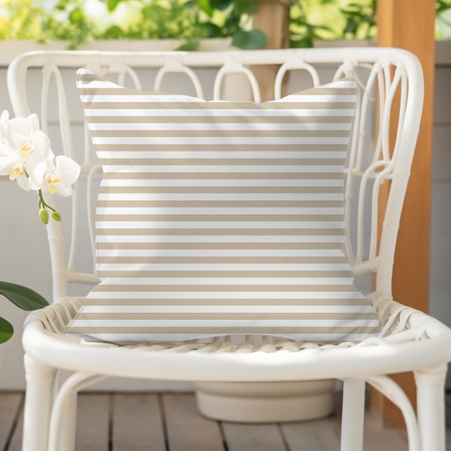 Sand Beige White Thin Horizontal Stripes Outdoor Pillow (Creator Uploaded)