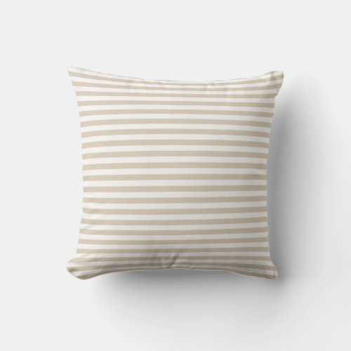 Sand Beige White Thin Horizontal Stripes Outdoor Pillow