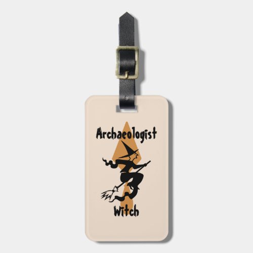 Sand Brown Archaeologist Witch Broom and Trowel Luggage Tag