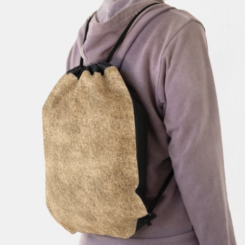 Sand Brown Denim Pattern Drawstring Bag