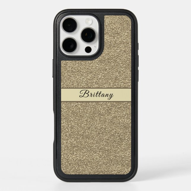 Sand Brown Glitter Artsy Abstract Name 16 Pro Max Otterbox iPhone Case (Back)
