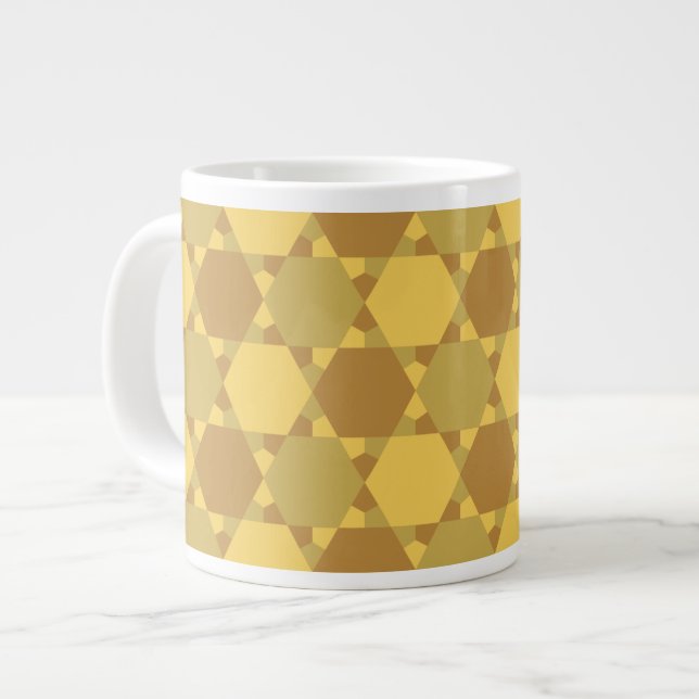 Sand Brown Star Optical Illusion Pattern Giant Coffee Mug (Front Left)