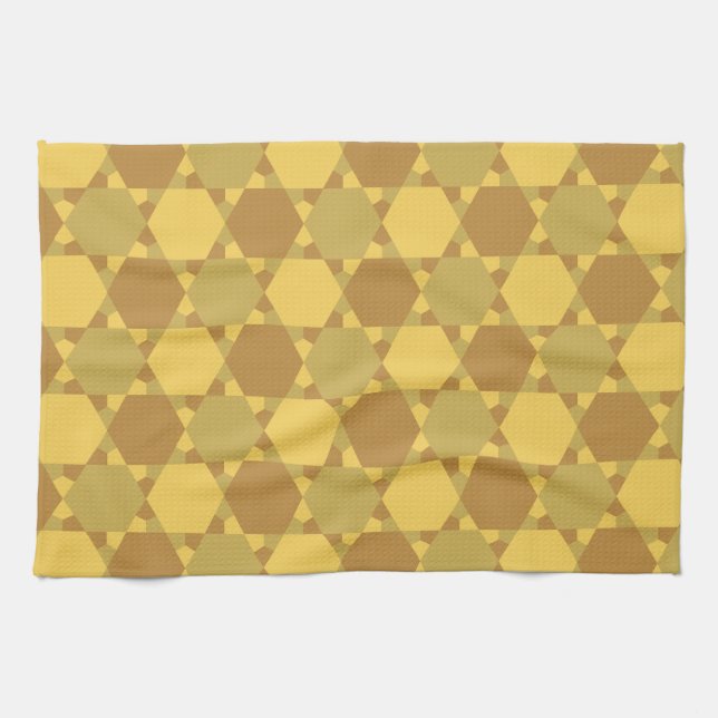 Sand Brown Star Optical Illusion Pattern Kitchen Towel (Horizontal)
