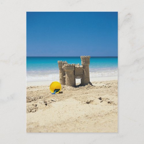 Sand Castle And Pail On Tropical Beach Postcard