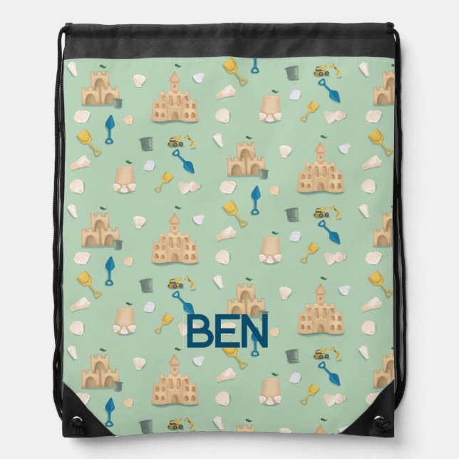 Sand Castle Architect Birthday Beach Towel Drawstring Bag (Front)