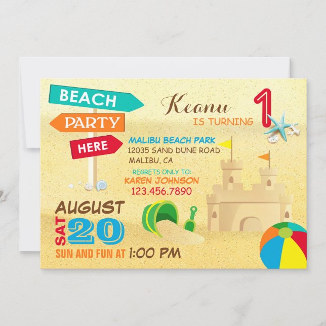 Sand Castle Beach Party Birthday Invitations (Front)