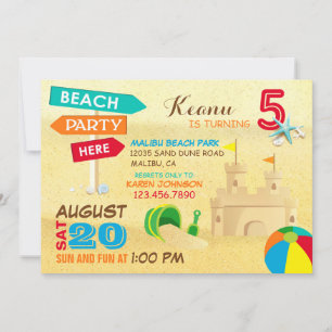 Sand Castle Beach Party Birthday Invitations