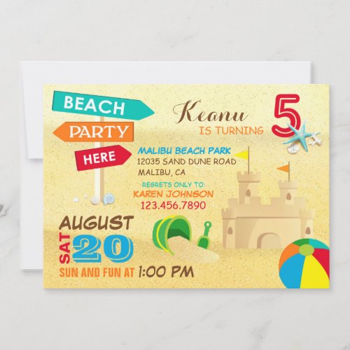 Sand Castle Beach Party Birthday Invitations