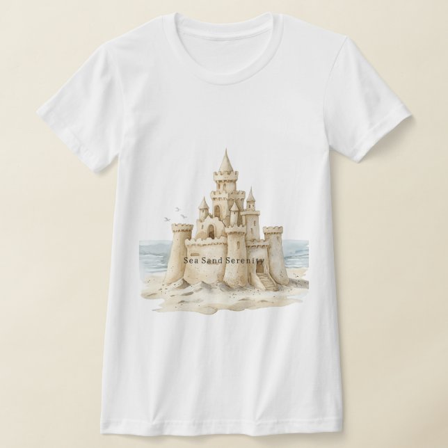 Sand Castle Beach Sea Sand Serenity T-Shirt (Laydown)