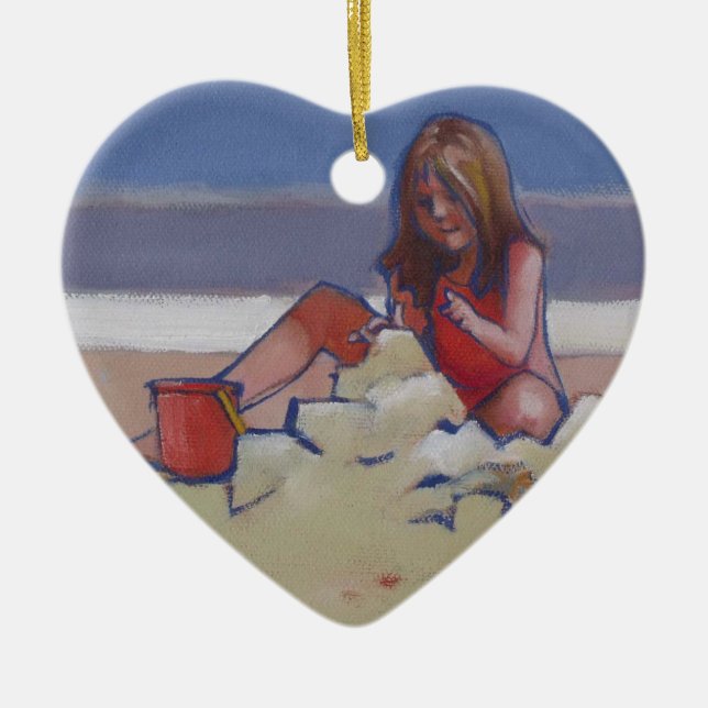 Sand Child Cute little girl playing on beach Ceramic Ornament (Front)
