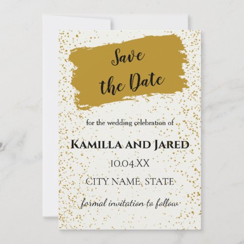 Sand Color Beige and Gold Abstract Dots Simple Fun Save The Date