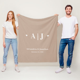 Sand Color Modern Minimal Newlywed Monogram Fleece Blanket